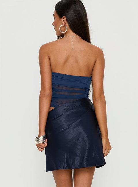 Elemental Strapless Mesh Mini Dress Navy Product Image