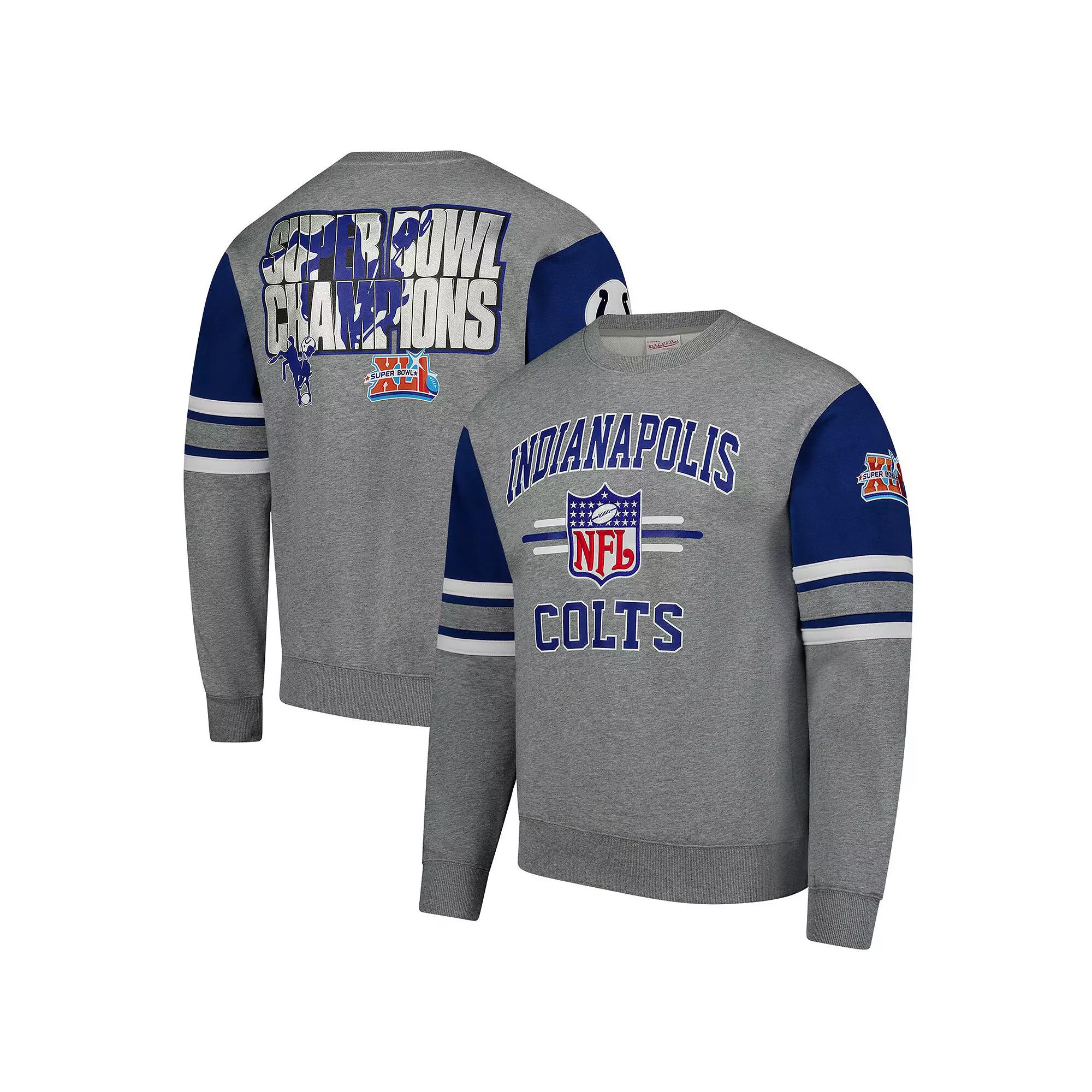 Men's Mitchell & Ness Heather Gray Indianapolis Colts All Over 4.0 Vintage Logo Pullover Sweatshirt,  Product Image