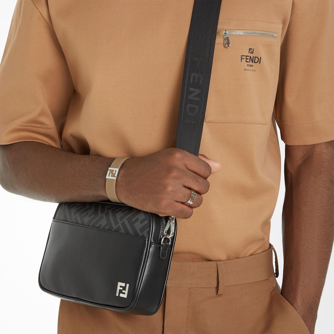 Squared FF Camera Case Black leather and black FF canvas bag Product Image