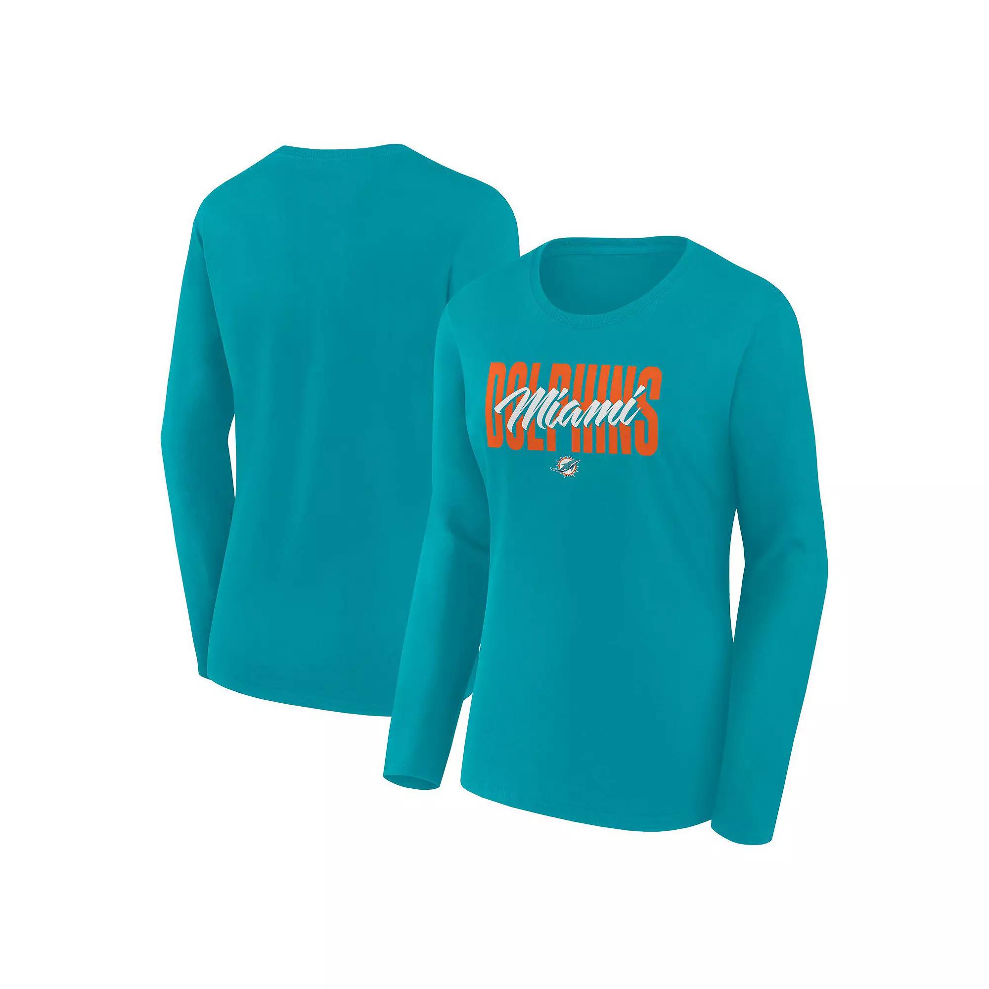 Women's Aqua Miami Dolphins Grip Long Sleeve T-Shirt,  Product Image