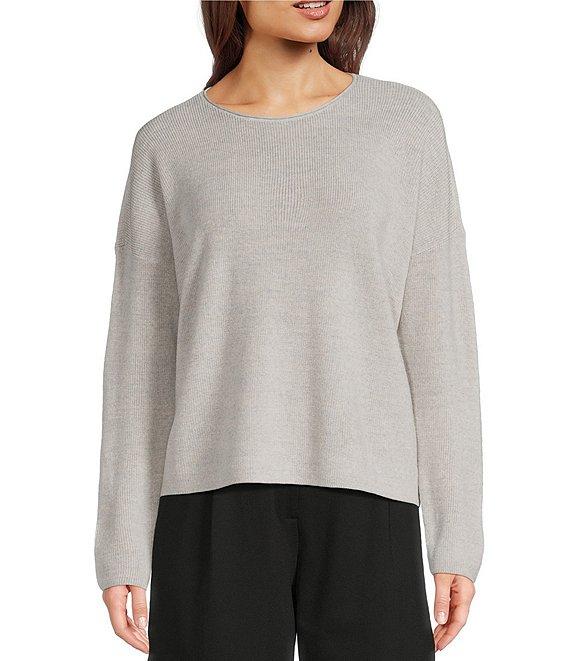Eileen Fisher Merino Wool Knit Round Neck Long Sleeve Sweater Product Image