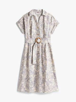Tropical Print Linen-Blend Shirtdress Product Image