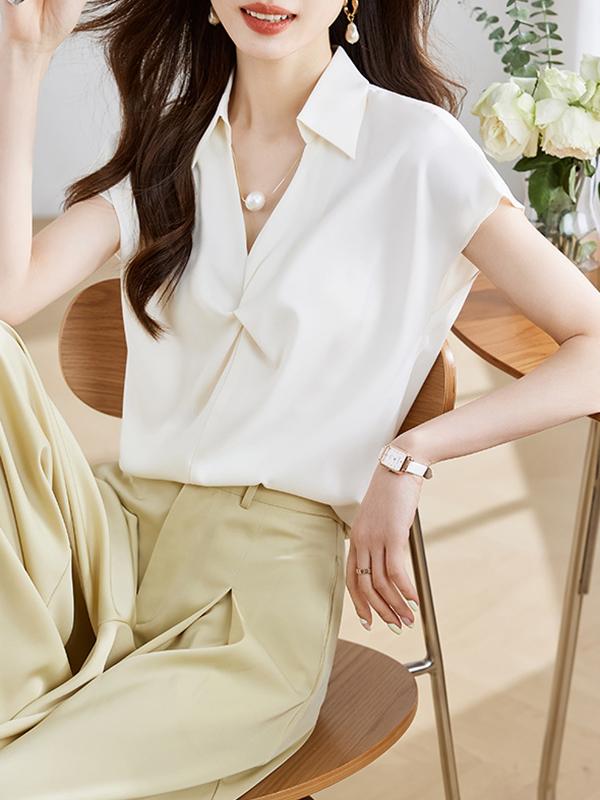 Loose Raglan Sleeve Solid Color Split-Joint Lapel Blouses&Shirts Tops Product Image