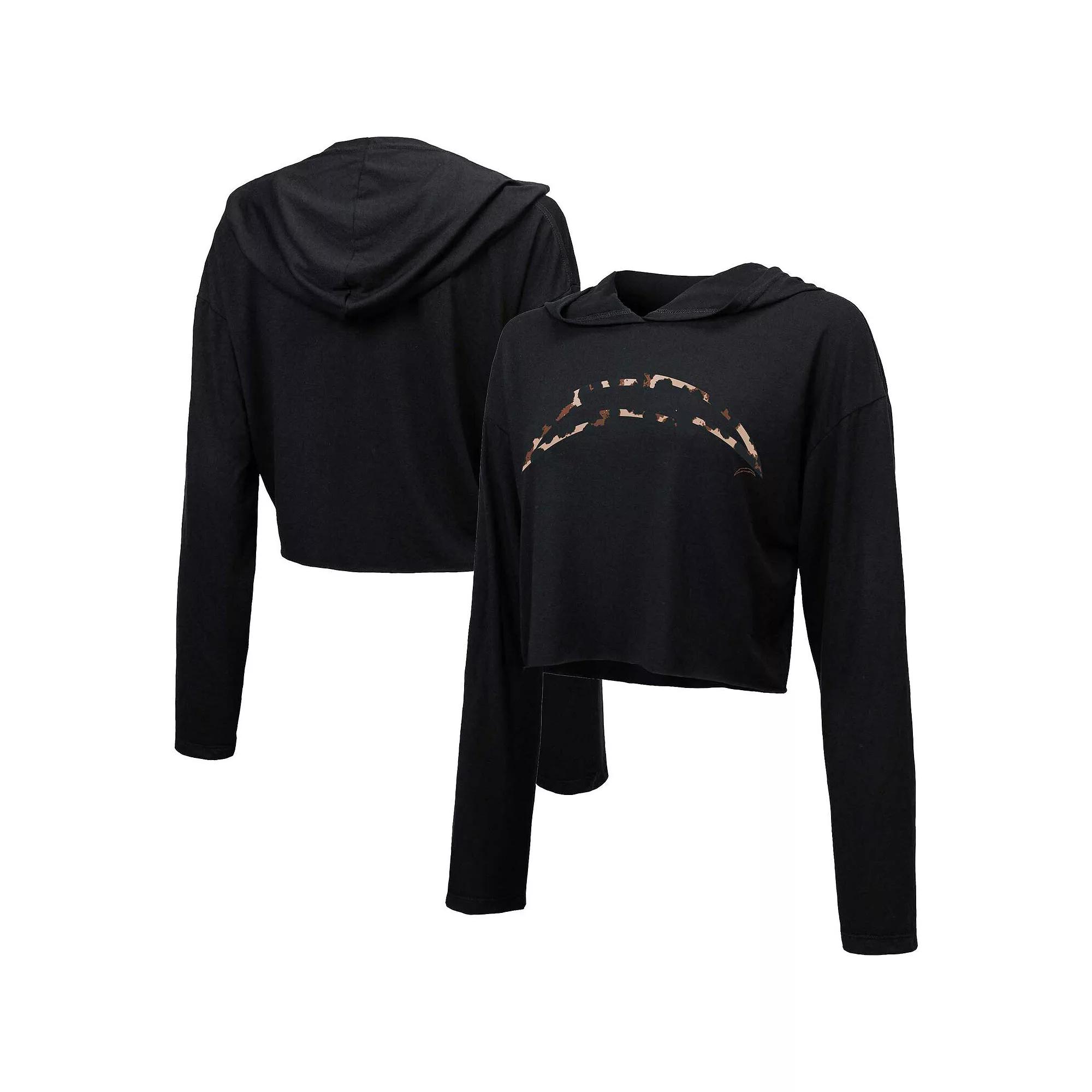 Women's Majestic Threads Black Miami Dolphins Leopard Cropped Pullover Hoodie,  Product Image