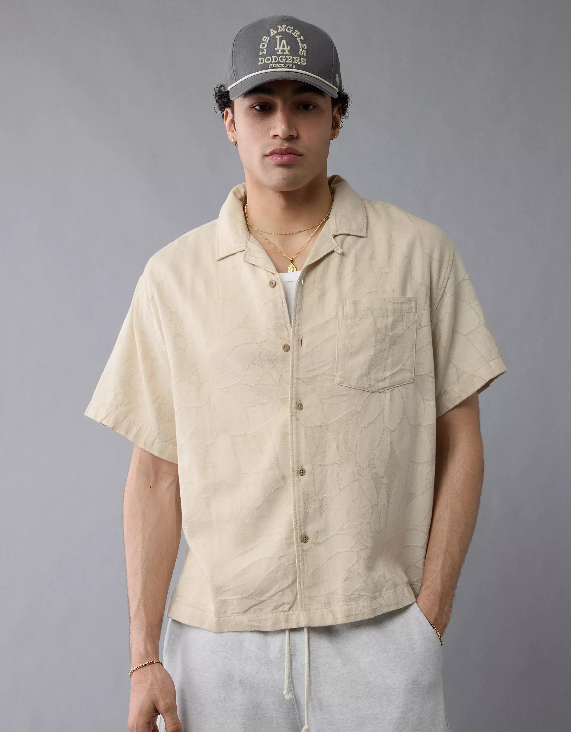 AE Poolside Linen-Blend Floral Button-Up Shirt Product Image