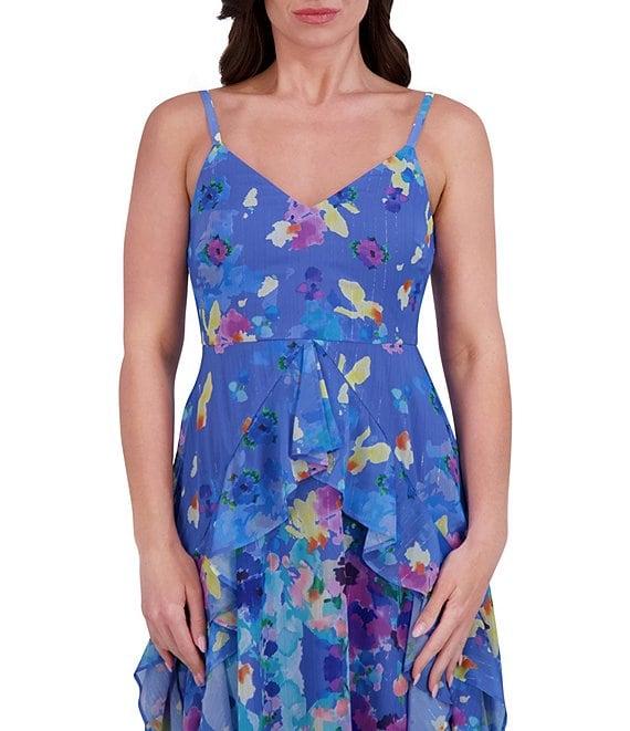SIENA Chiffon Floral Print V Neck Sleeveless A-Line Midi Dress Product Image