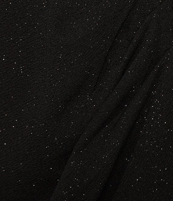 Ignite Evenings Short Flutter Sleeve V-Neck Glitter Knit Empire Embellished Waist Faux Wrap Maxi Dress Product Image