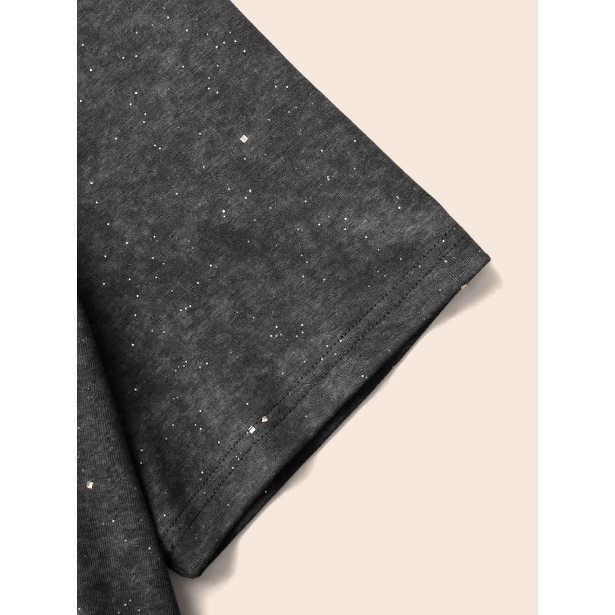 Plus Size Gleaming Textured Sequin Slim-Fit T-shirt Acidwashblack Women Casual Non Round Neck Everyday T-shirts BloomChic 14-16/1X Product Image