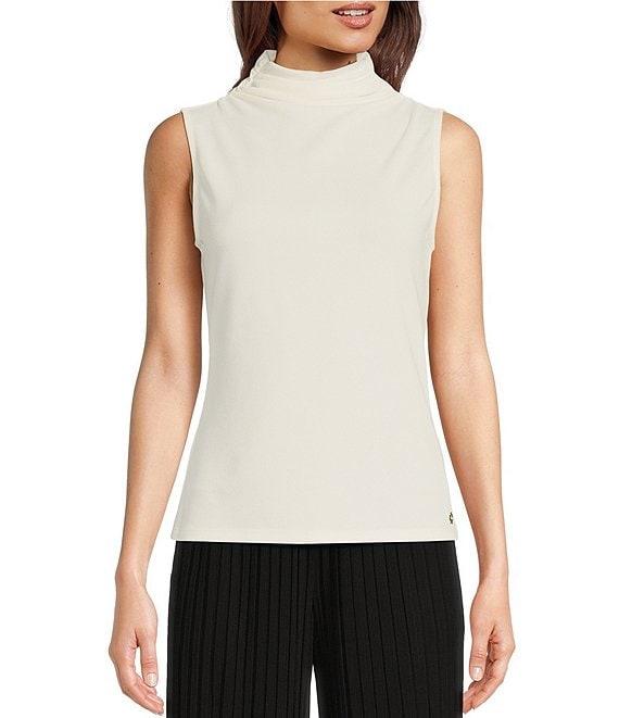 Donna Karan Stretch Draped Mock Neckline Sleeveless Top Product Image