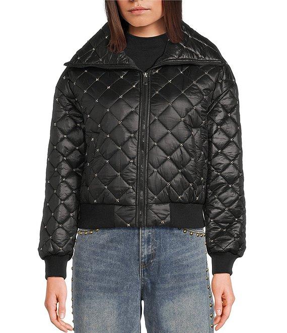 C&V Chelsea & Violet Zip Up Front Beaded Quilted Puffer Jacket Product Image