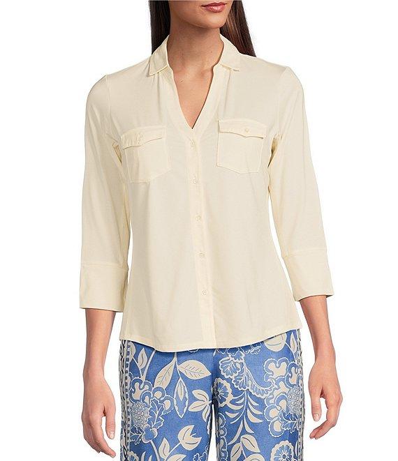 J.McLaughlin Brynn 3/4 Sleeve Point Collar Shirt Product Image