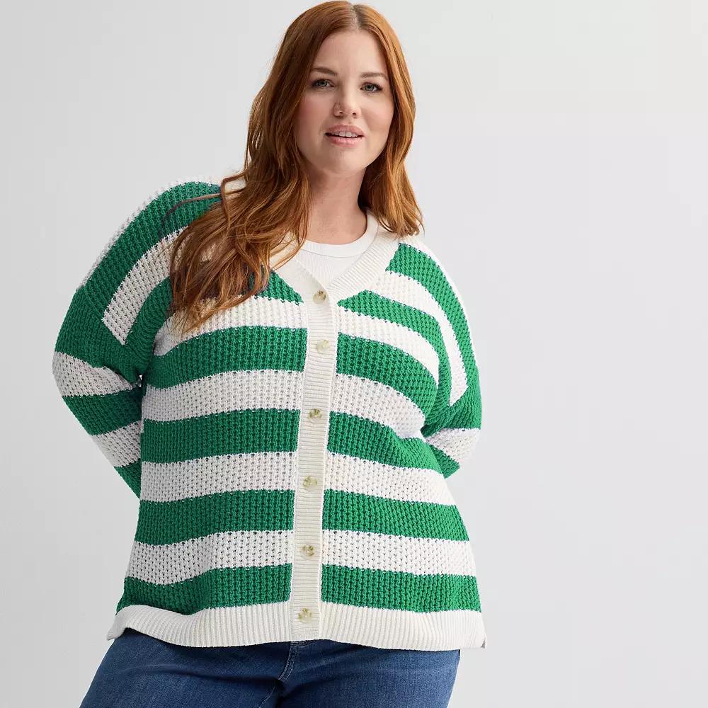Plus Size Sonoma Goods For Life Striped Button-Front Cardigan, Womens Product Image