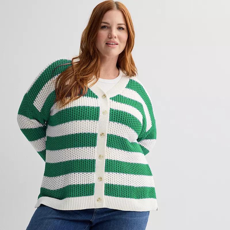 Plus Size Sonoma Goods For Life Striped Button-Front Cardigan, Womens Product Image