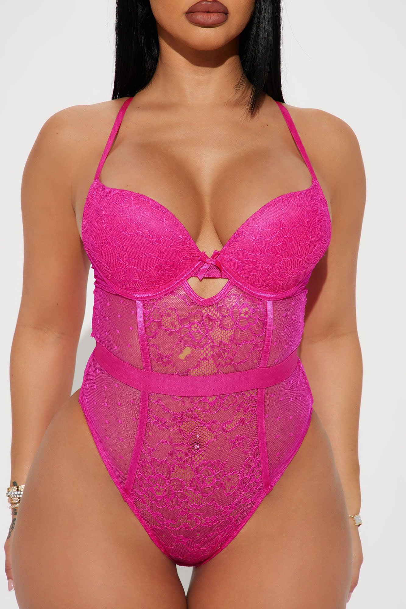 Lost In Love Lace Teddy - Hot Pink Product Image