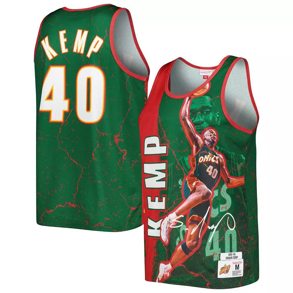 Men's Mitchell & Ness Shawn Kemp Green Seattle SuperSonics 1995-96 Hardwood Classics Player Burst Tank Top, Size: Medium, Nba Green Product Image