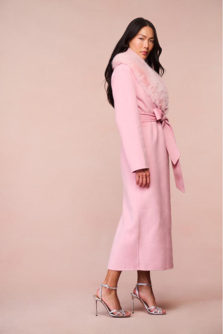Mahika Wool-Cashmere Faux Fur Collar Coat - OATMEAL Product Image