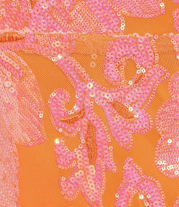 Midnight Doll Floral Sequin Pattern V-Neck Spaghetti Strap Lace Up Back Dress Product Image