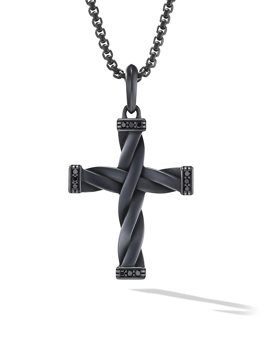 Mens DY Helios Cross Pendant in Black Titanium Product Image