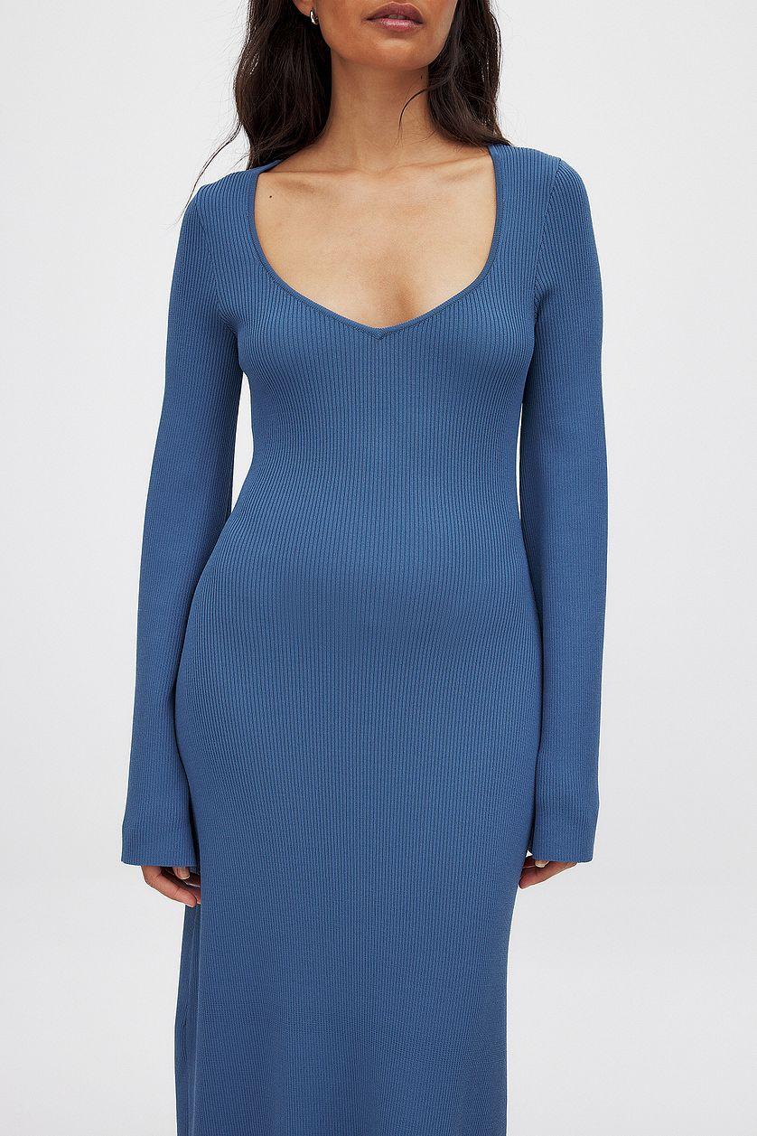 Fine Knitted Trumpet Sleeve Midi Dress Product Image