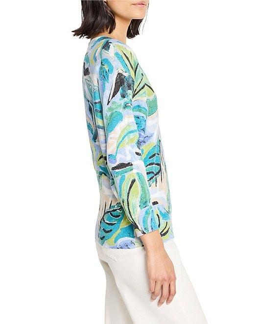 NIC + ZOE Island Beat Print V-Neck Bracelet Sleeve Sweater Product Image