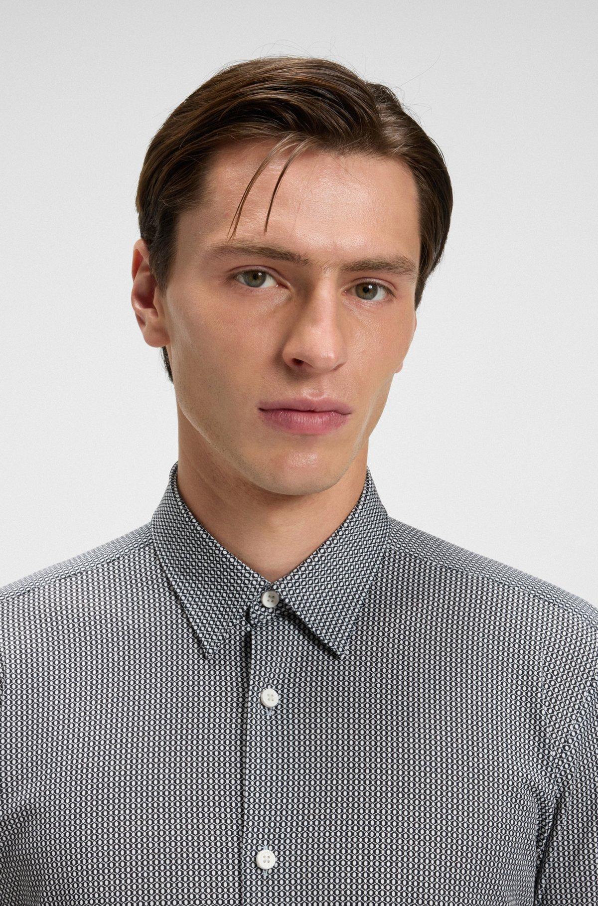 BOSS - Slim-fit shirt in patterned flex-weave fabric - Dark Blue Product Image