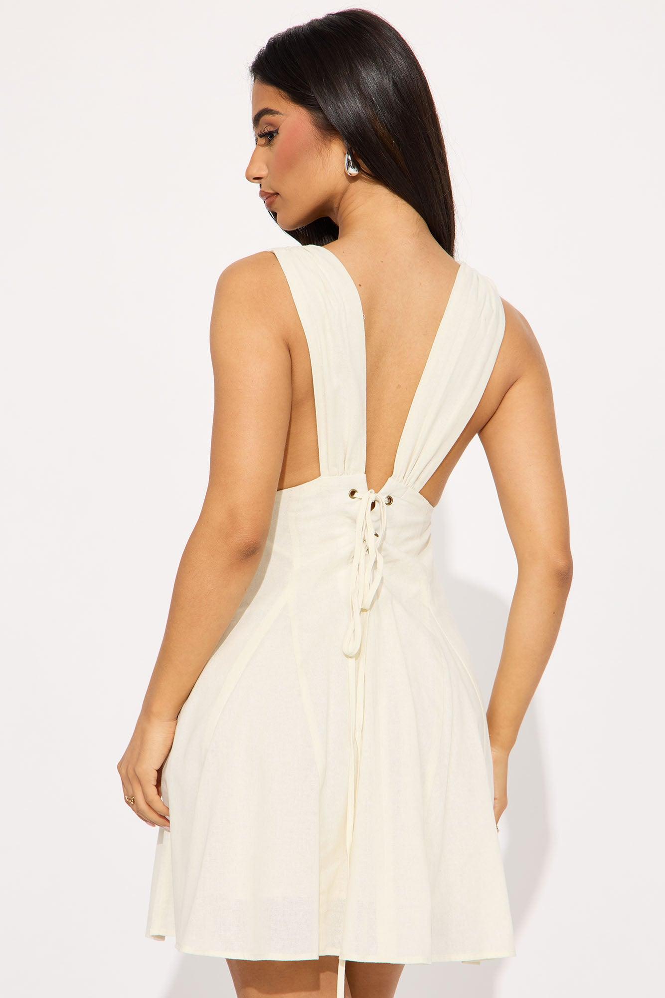 Sophia Linen Mini Dress - White Product Image