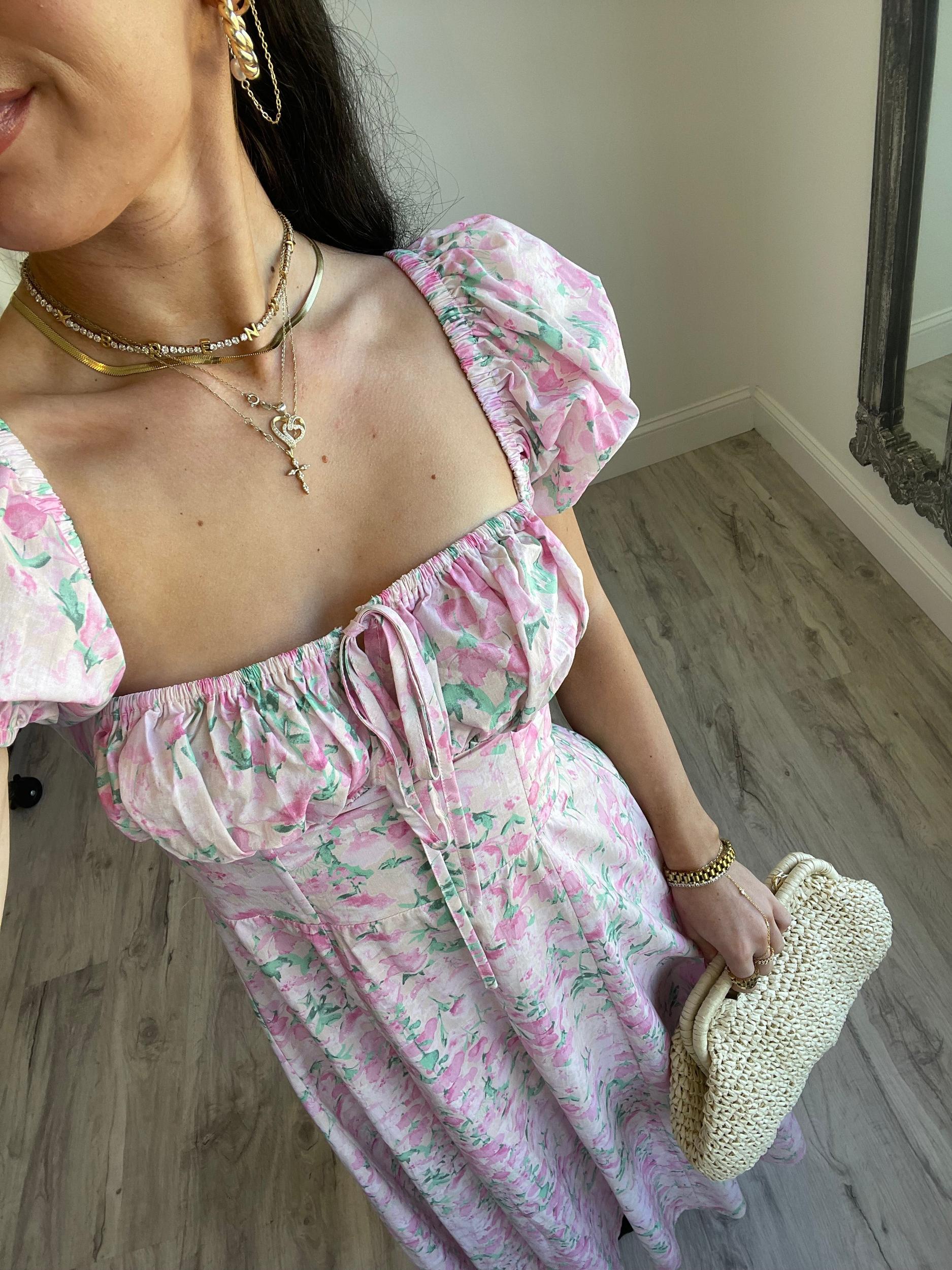 FINAL SALE Gigi Floral Puff Sleeve Midi Dress | Pink Product Image