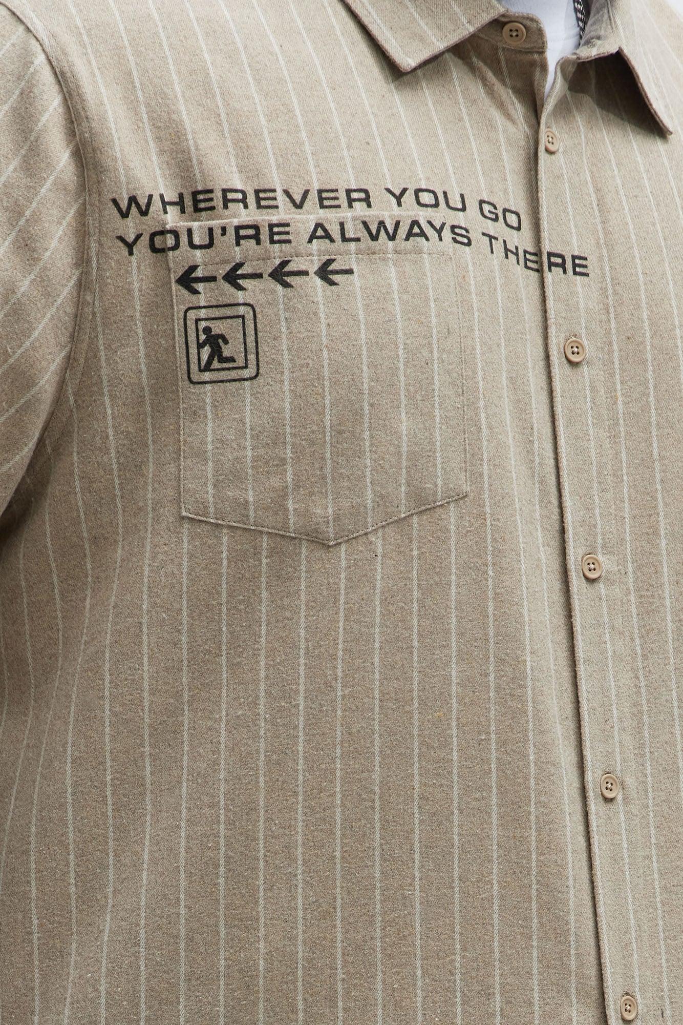 Worldwide Striped Cropped Button Up Shirt - Stone Male Product Image