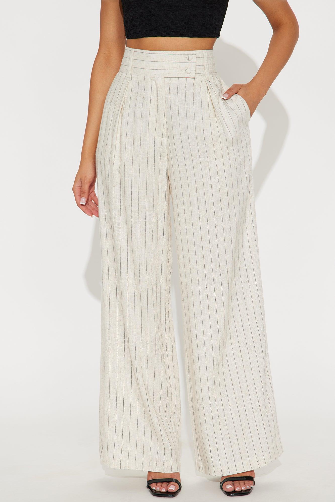 Lily Pinstripe Linen Pant - Cream/combo Product Image
