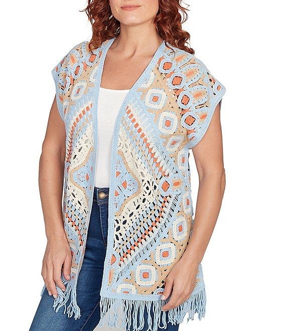 Ruby Rd. Crochet Geometric Cap Sleeve Open-Front Cardigan Product Image