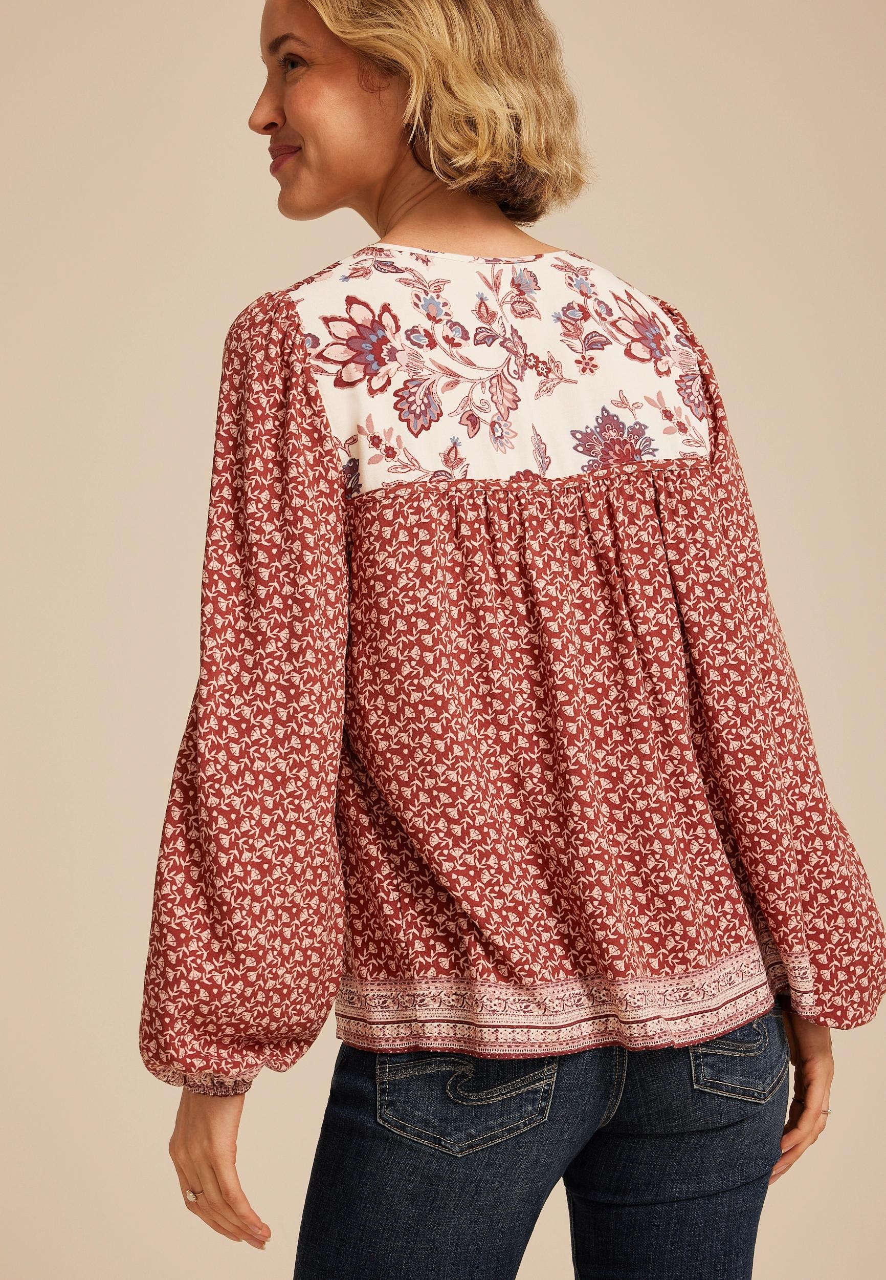 Mixed Floral Peasant Blouse Product Image