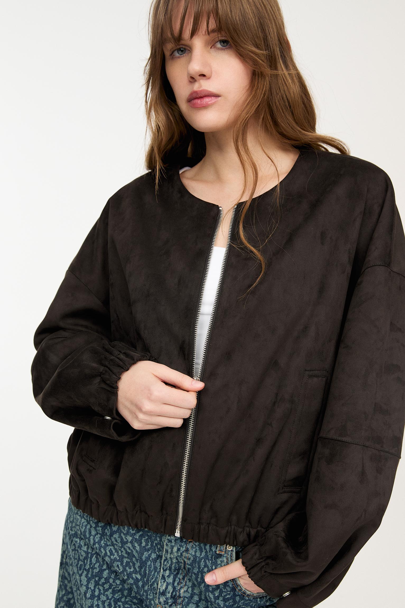 Faux suede balloon bomber jacket Product Image