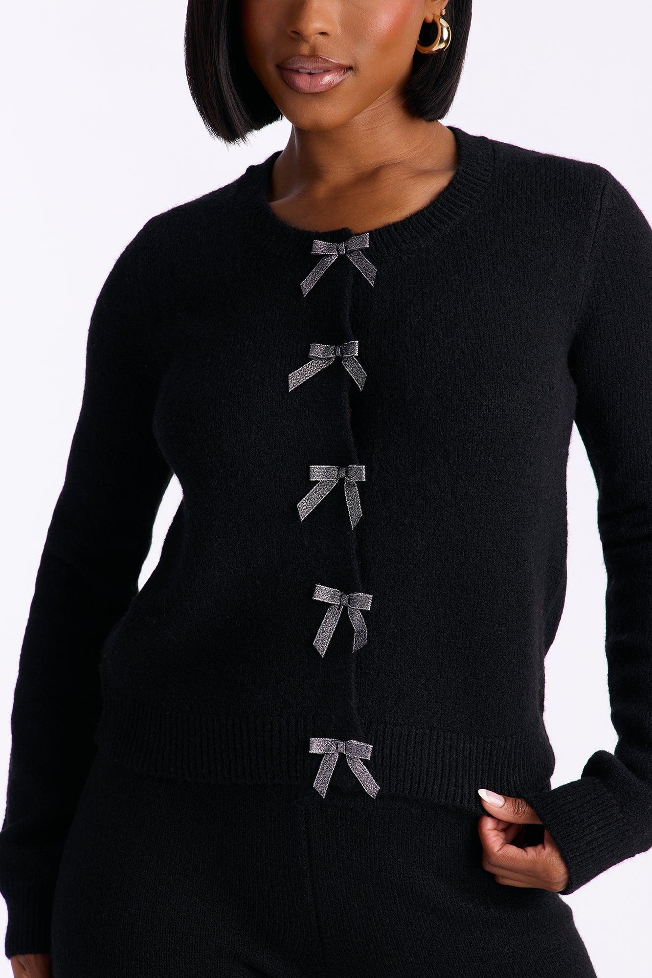 Carrie Embellished Bow Sweater Pant Set - Black Female Product Image