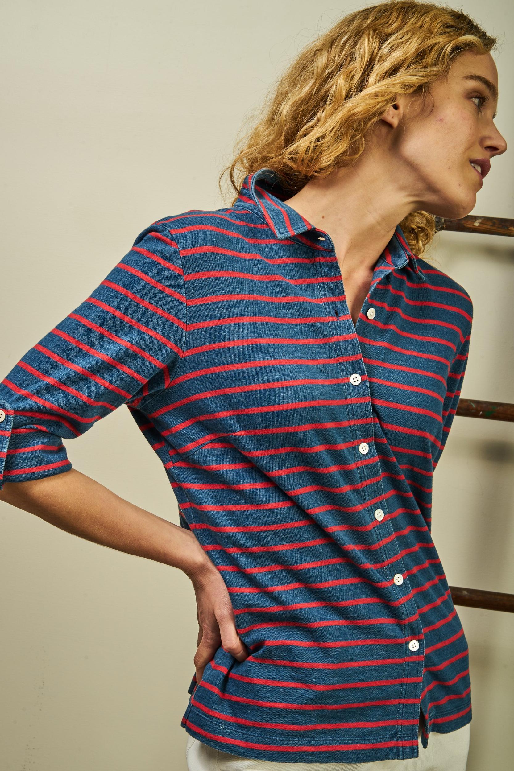Avalon Indigo Knit Top in 3/4" Red/Navy Stripe Product Image