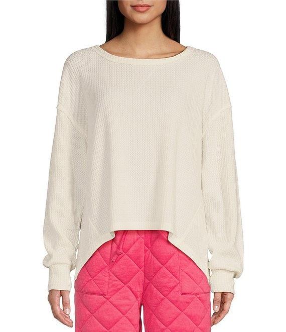 C&V Chelsea & Violet Round Neck Long Sleeve Brushed Waffle Oversized T-Shirt Product Image