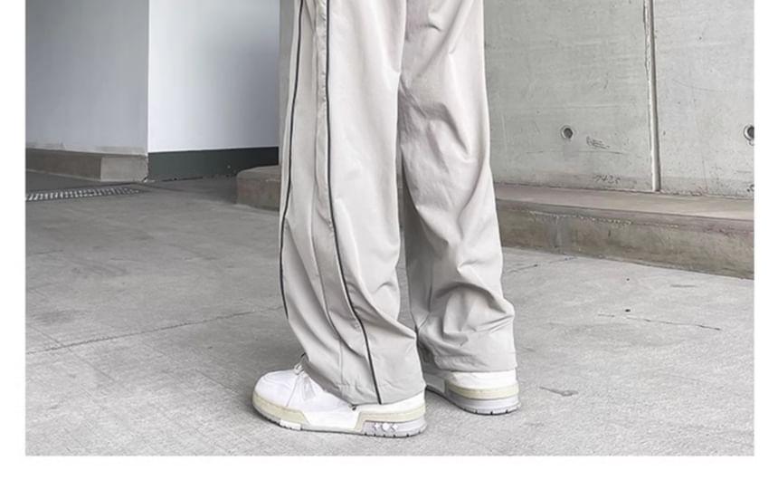Drawstring Waist Two Tone Panel Straight Leg Track Pants Product Image