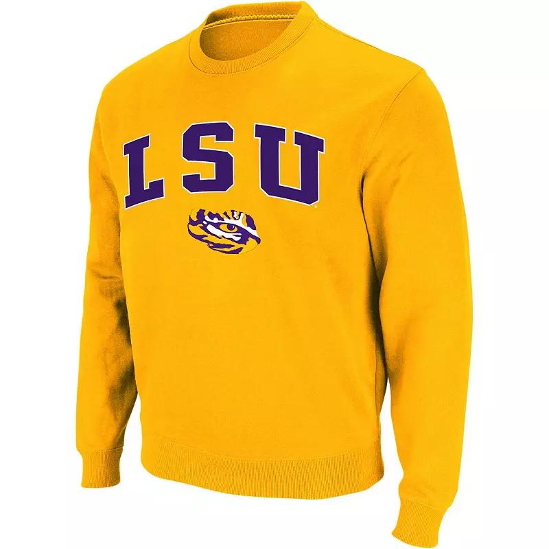 Men's Colosseum Gold LSU Tigers Arch & Logo Crew Neck Sweatshirt, Size: Large Product Image