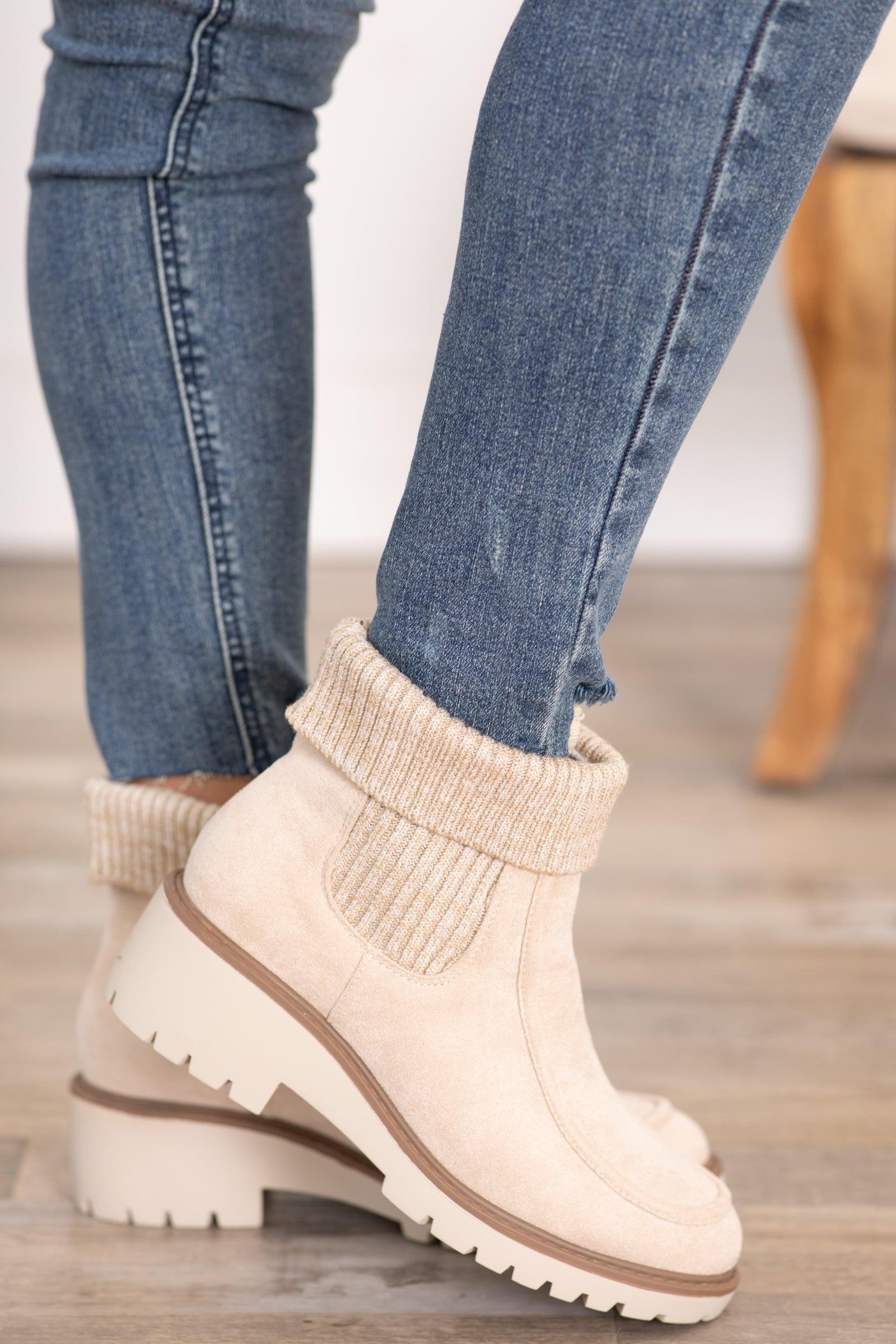 Beige Suede Sock Bootie Product Image