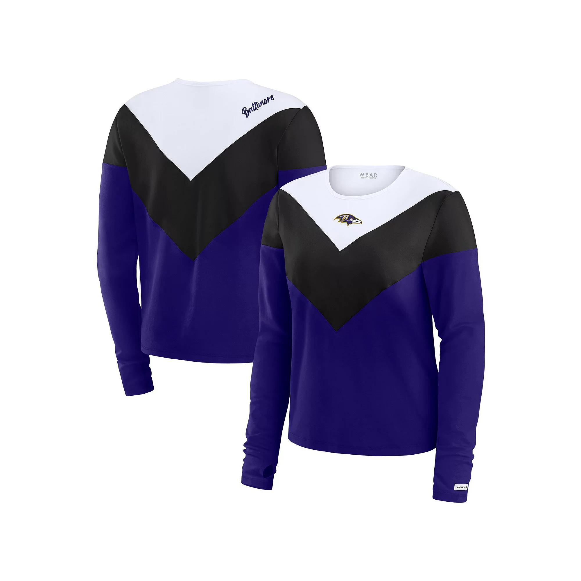 Women's WEAR by Erin Andrews Purple/Black Baltimore Ravens Chevron Tri-Blend Long Sleeve T-Shirt, Size: Large Product Image
