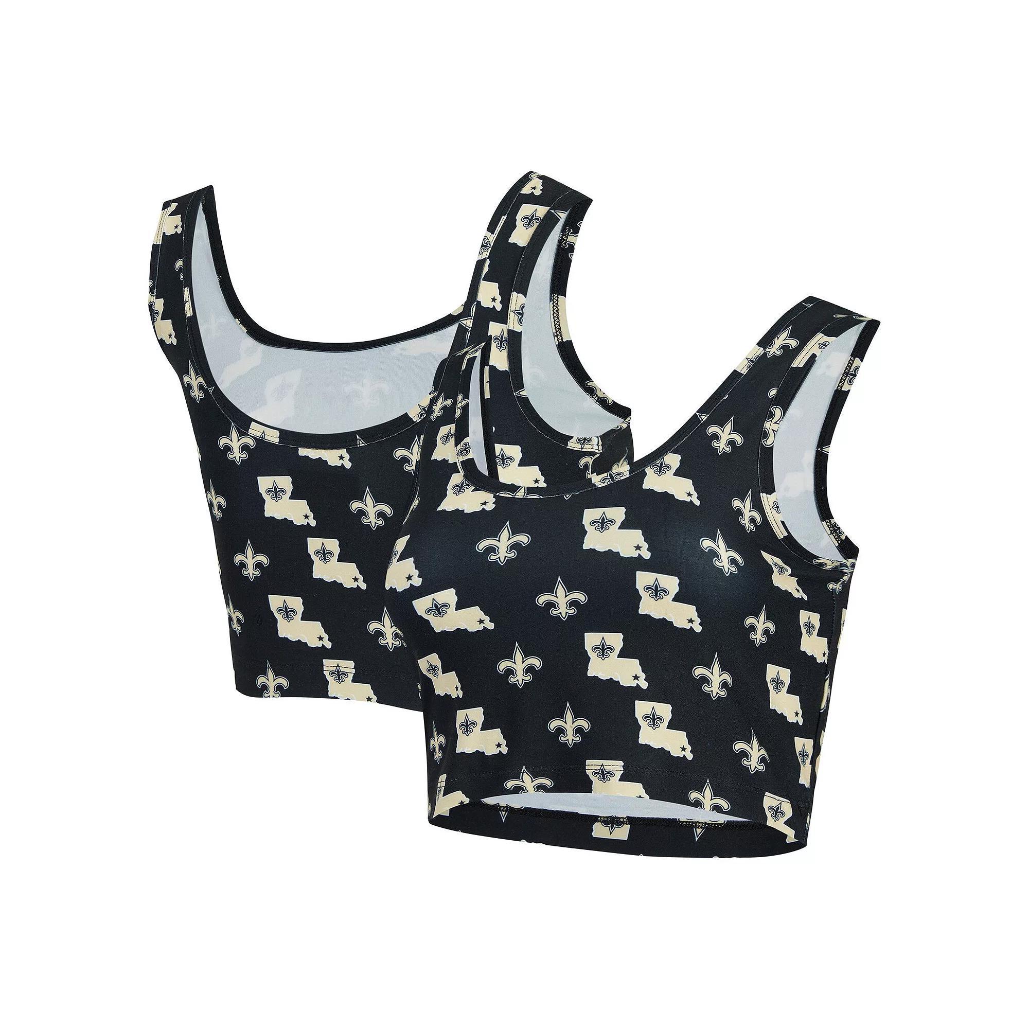Women's Concepts Sport Black New Orleans Saints Record Allover Print Bralette, Size: Small Product Image