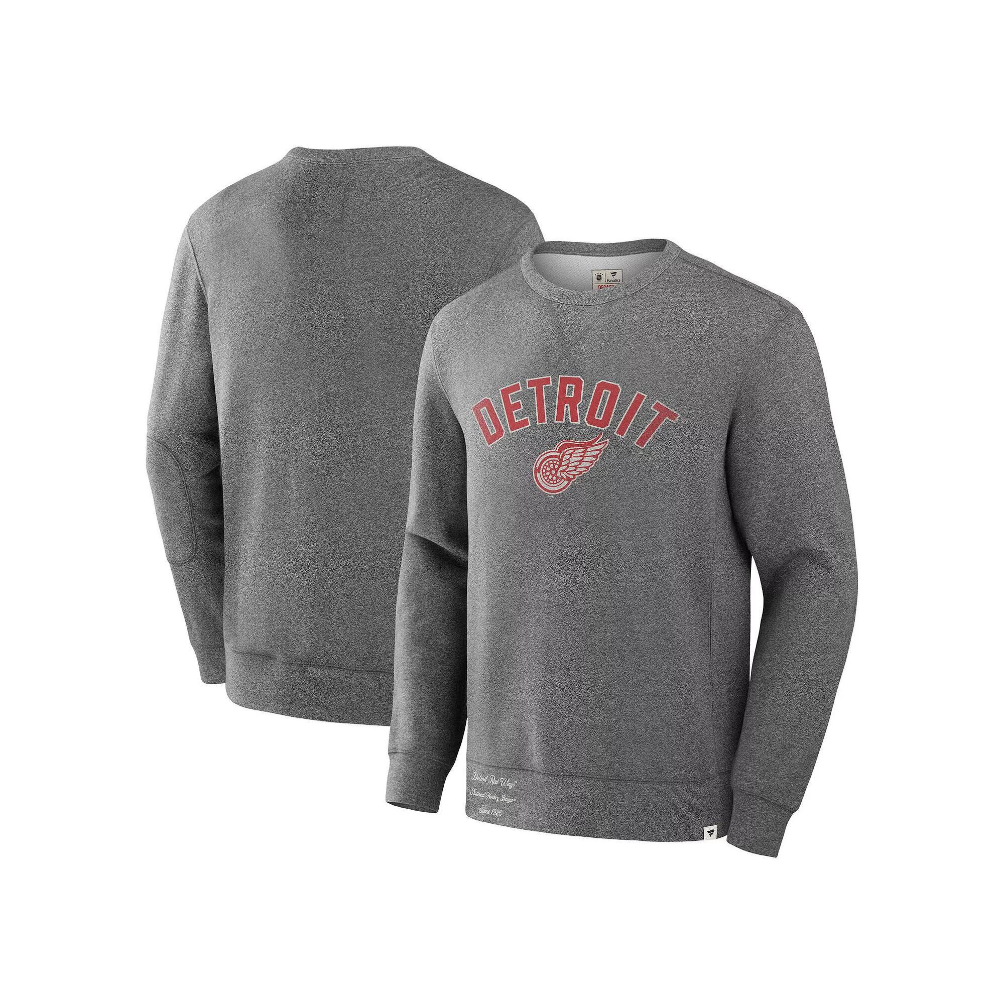 Men's Fanatics Heather Gray Detroit Red Wings Decades Collection Legendary Fleece Pullover Sweatshirt,  Product Image