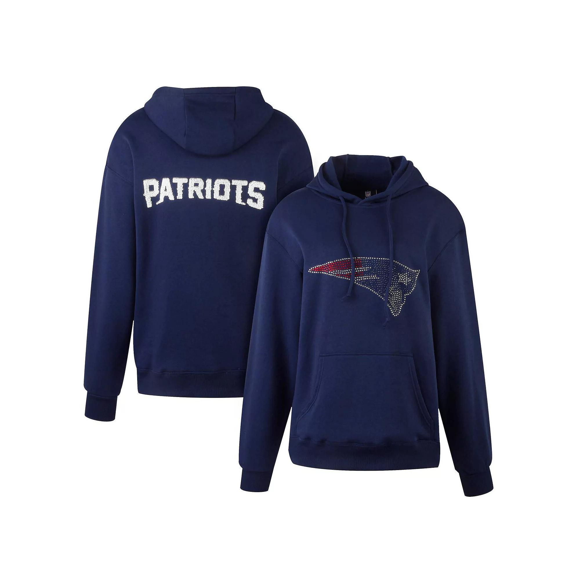Women's Cuce Navy New England Patriots Rhinestone Logo Wordmark Pullover Hoodie,  Product Image