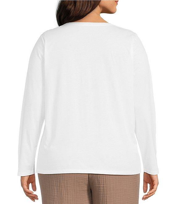 Eileen Fisher Plus Organic Cotton Jersey Knit Round Neck Long Sleeve Top Product Image