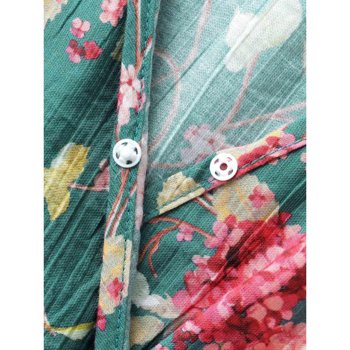 Plus Size Floral Print Shoulder Tie Pockets Midi Dress Cerulean Women Timeless Overlap Collar Sleeveless Curvy BloomChic 12/L Product Image