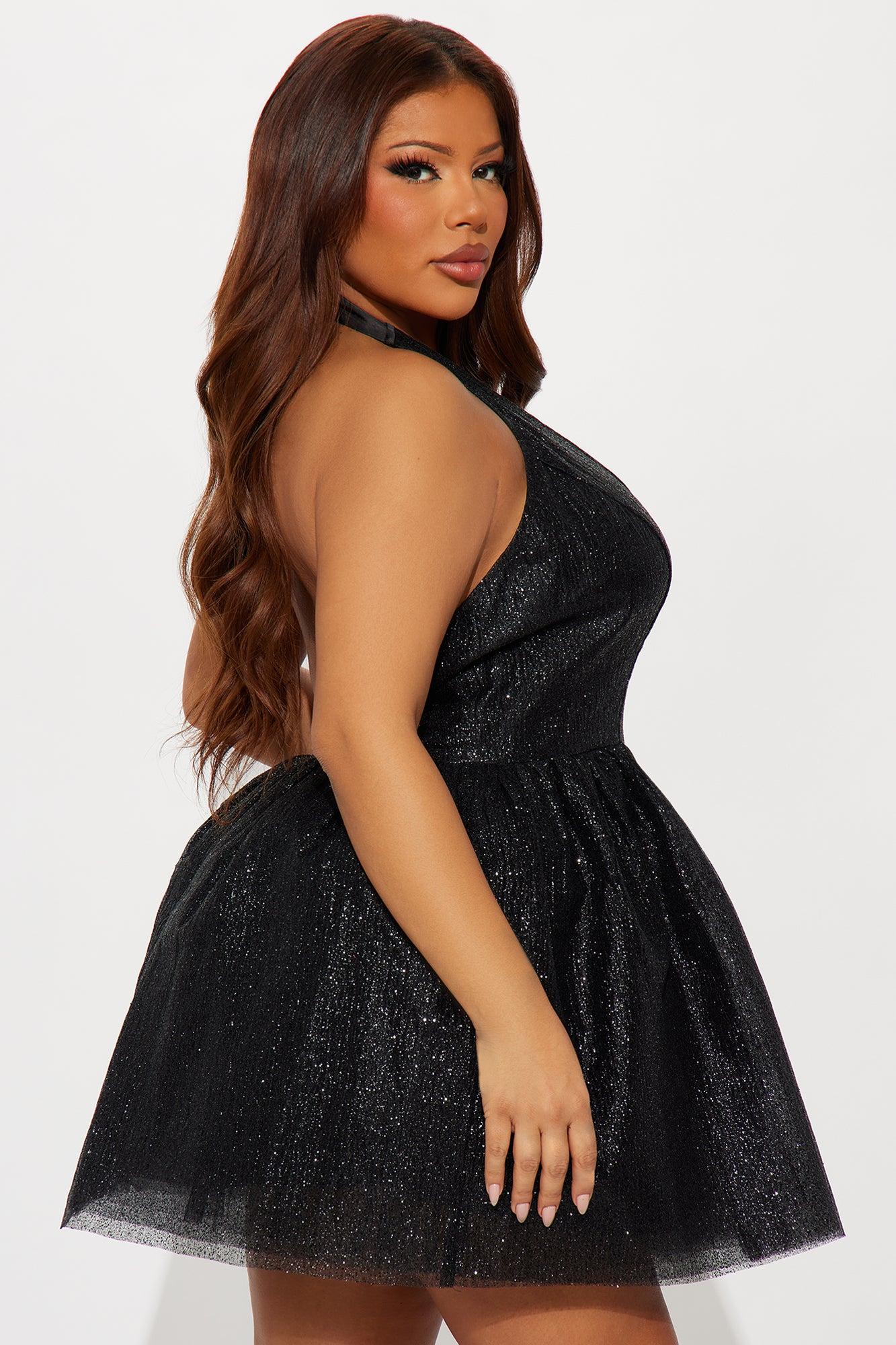 Glammed For The Night Sparkle Mini Dress - Black Female Product Image