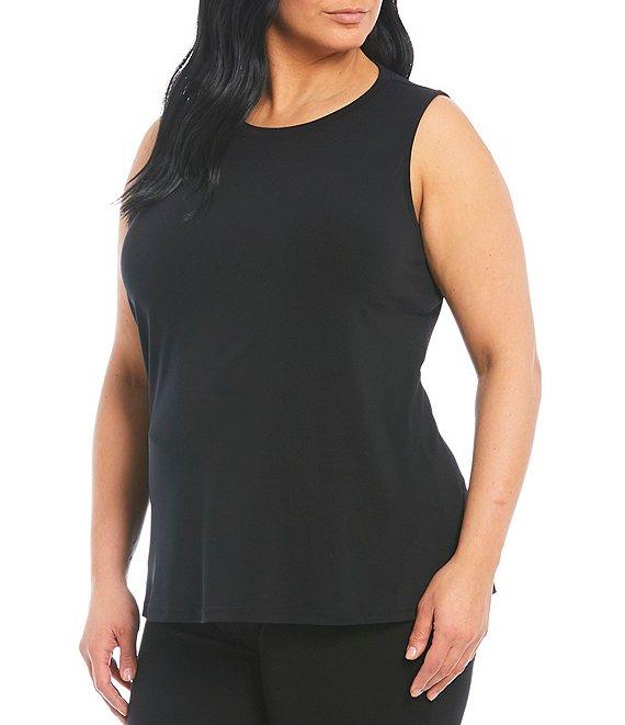 Ali Miles Plus Size Crepe Lux Crew Neck Sleeveless Tank Product Image