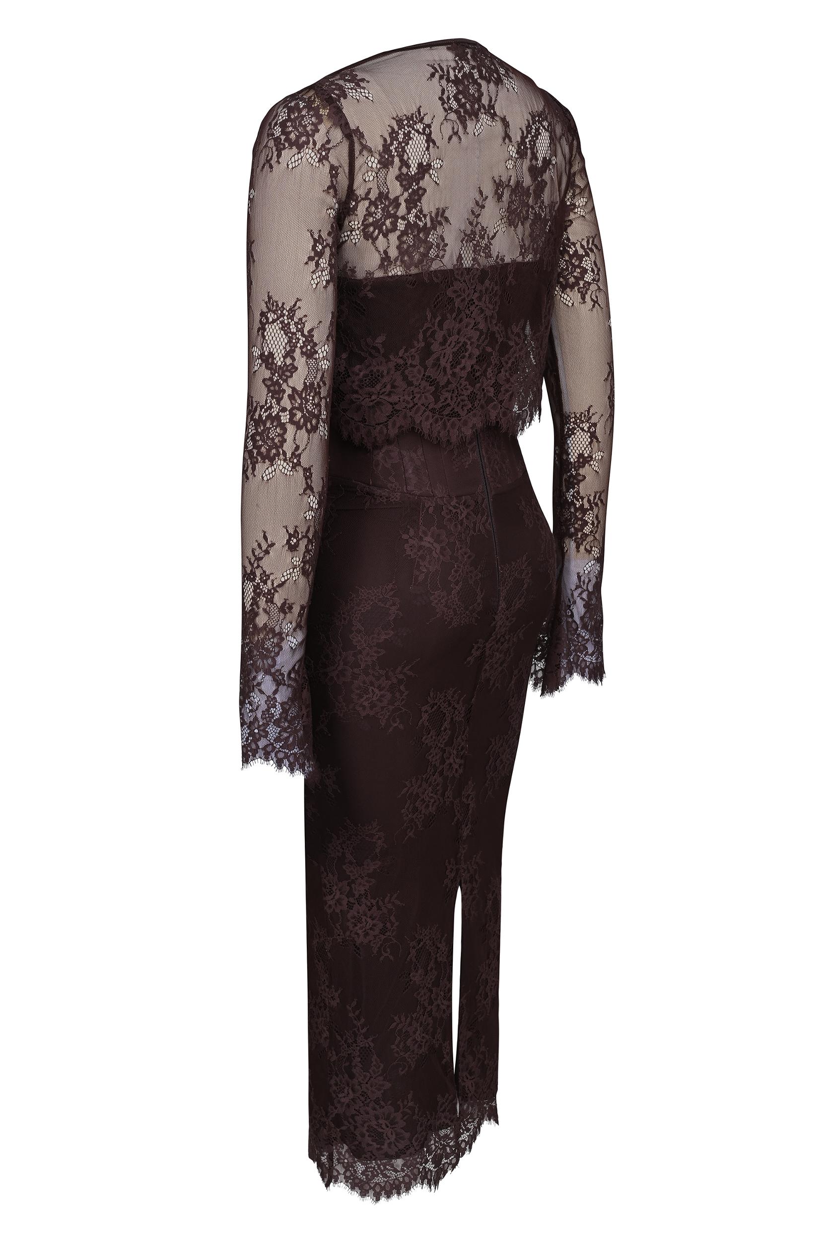 Larra  bitter chocolate lace corset midi dress & bolero Product Image