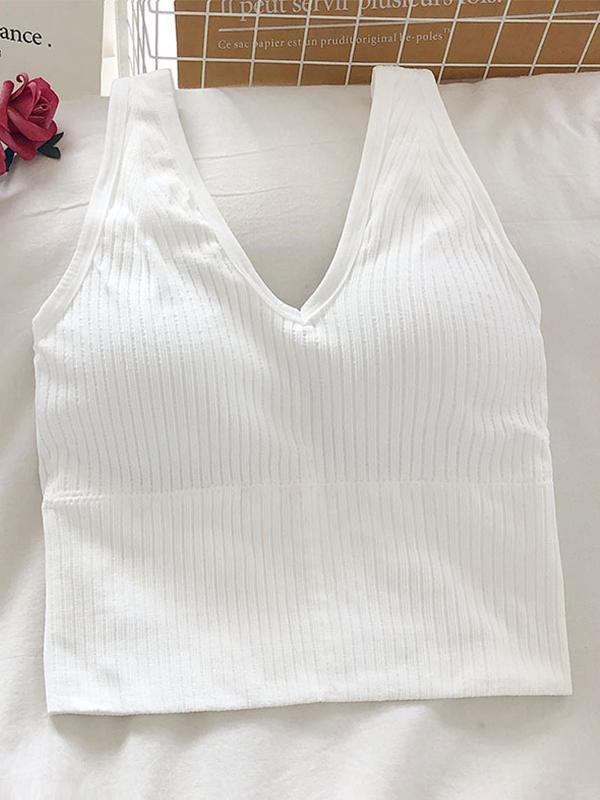 Rib V Neck Cropped Tank Top Product Image