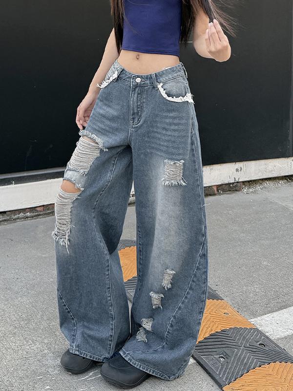 Street Vintage Niche Ripped Jeans Product Image