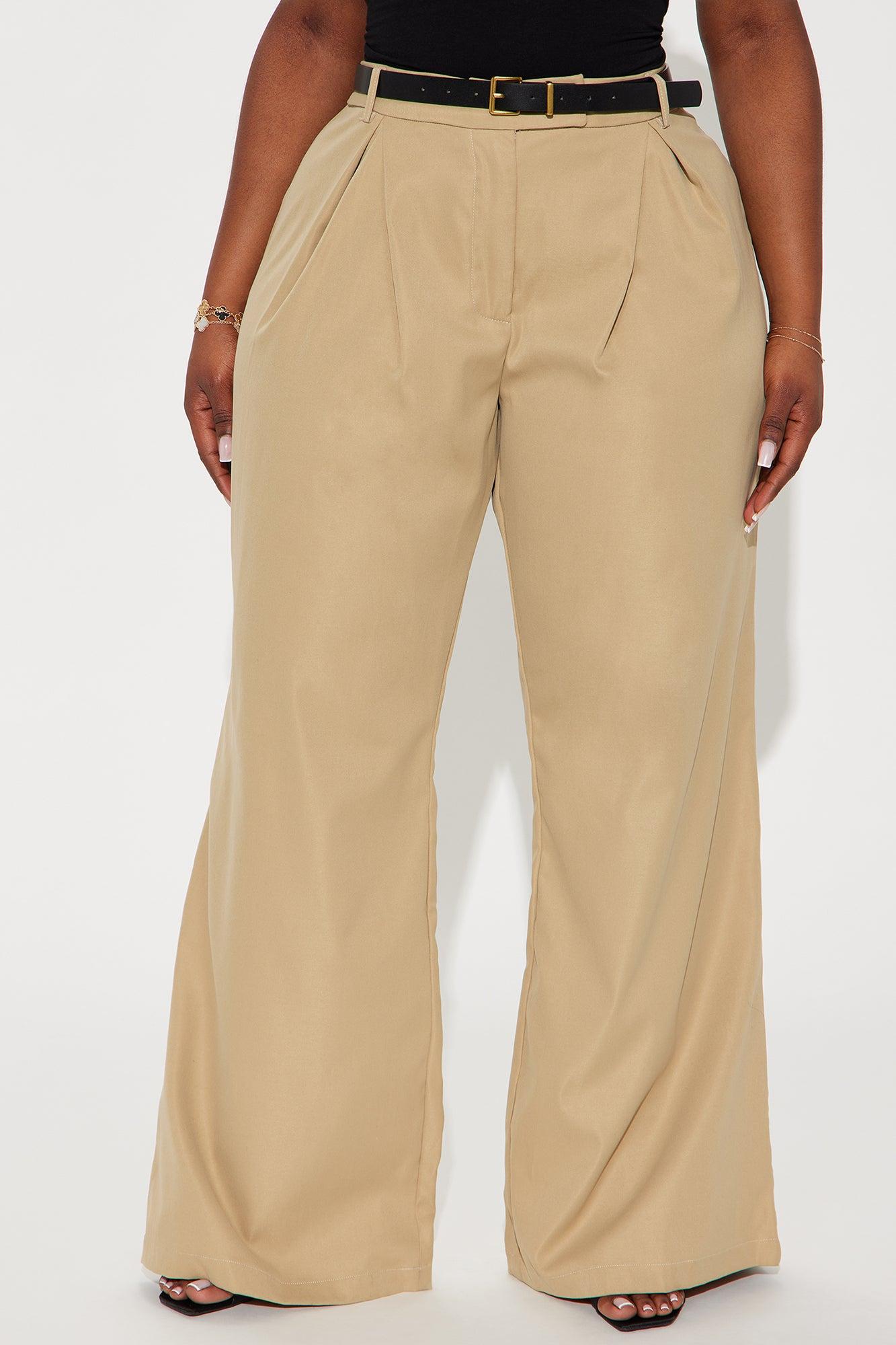 Business Casual Belted Trouser - Khaki Product Image